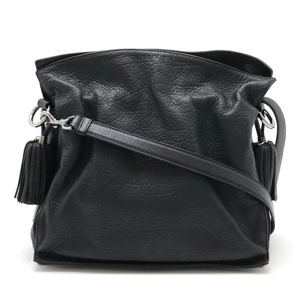 Loewe Flamenco Anagram Shoulder Bag Hobo Crossbody Fringe Leather Black